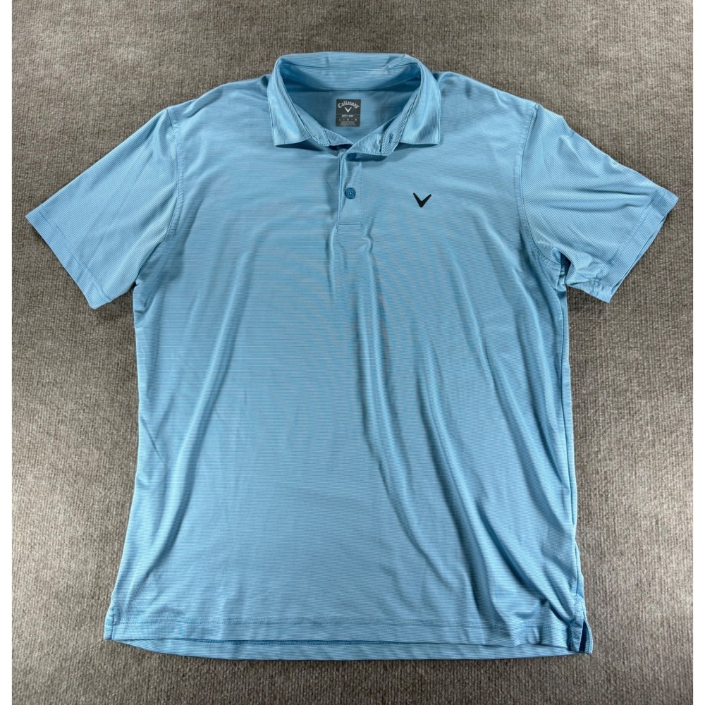 Callaway Opti-Dri Mens Large Blue Striped Performance Golf Polo Shirt SU35899